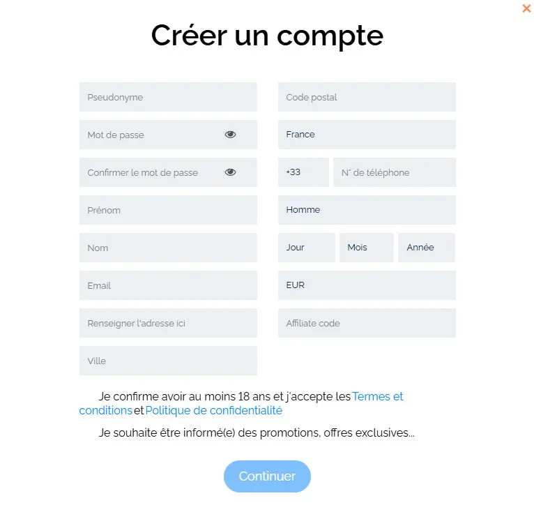 Processus d'inscription 1Win Casino